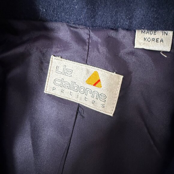 Liz Claiborne Vintage Navy Double Breasted Blazer Wool & Cashmere Sz Petite 4 - Picture 2 of 10
